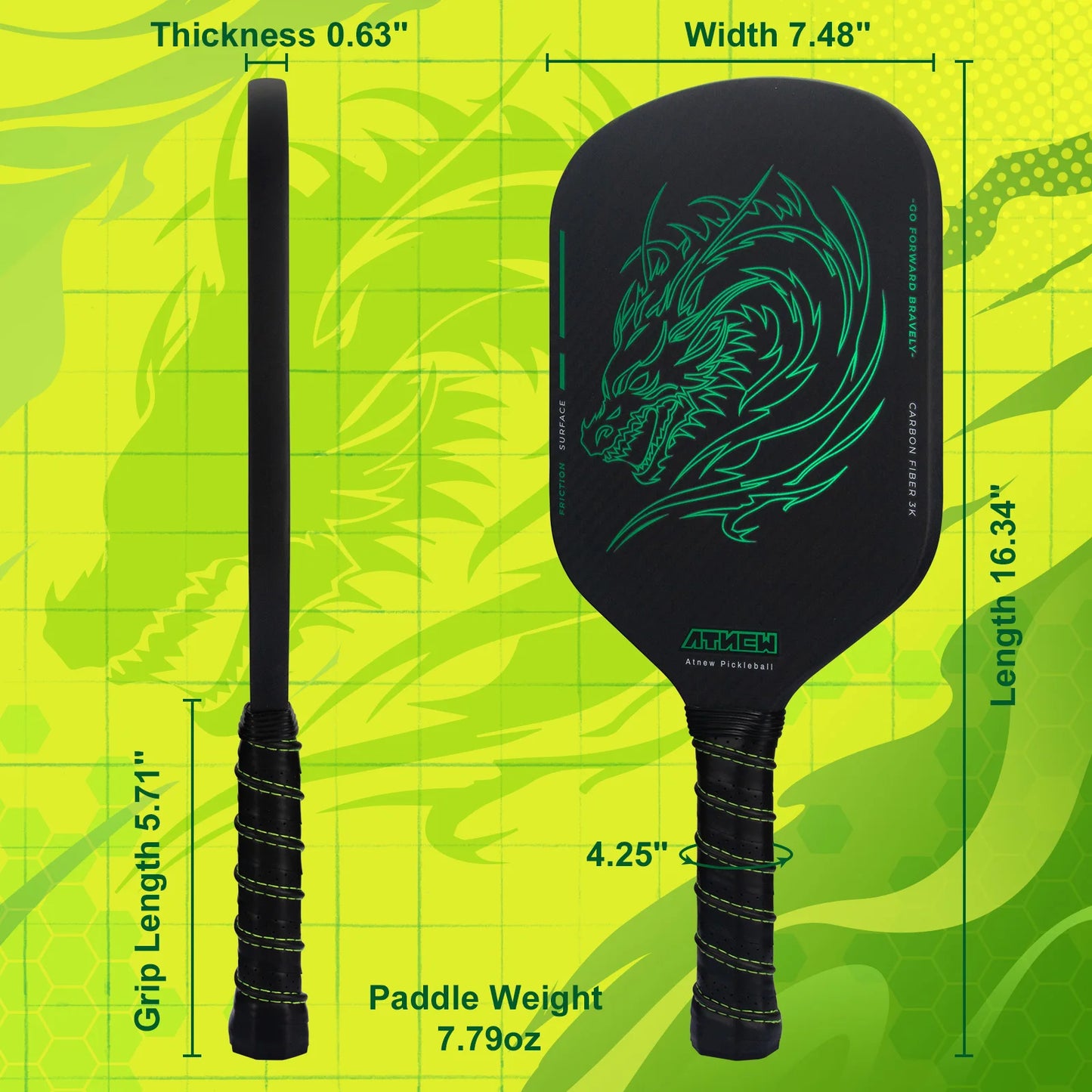 Atnew Green Dragon Pickleball Paddle (W/ Cover)