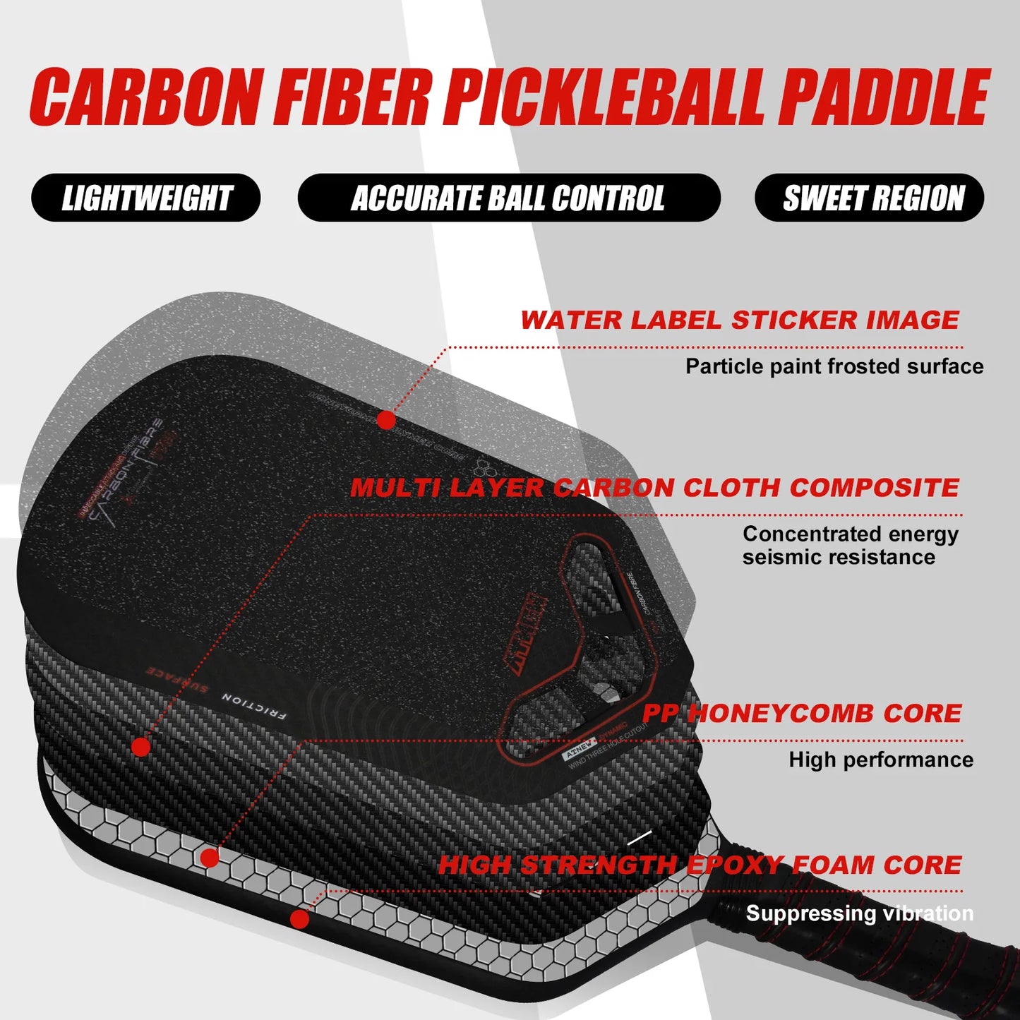 Atnew Hollow  Carbon Pickleball Paddles (W/ Cover)