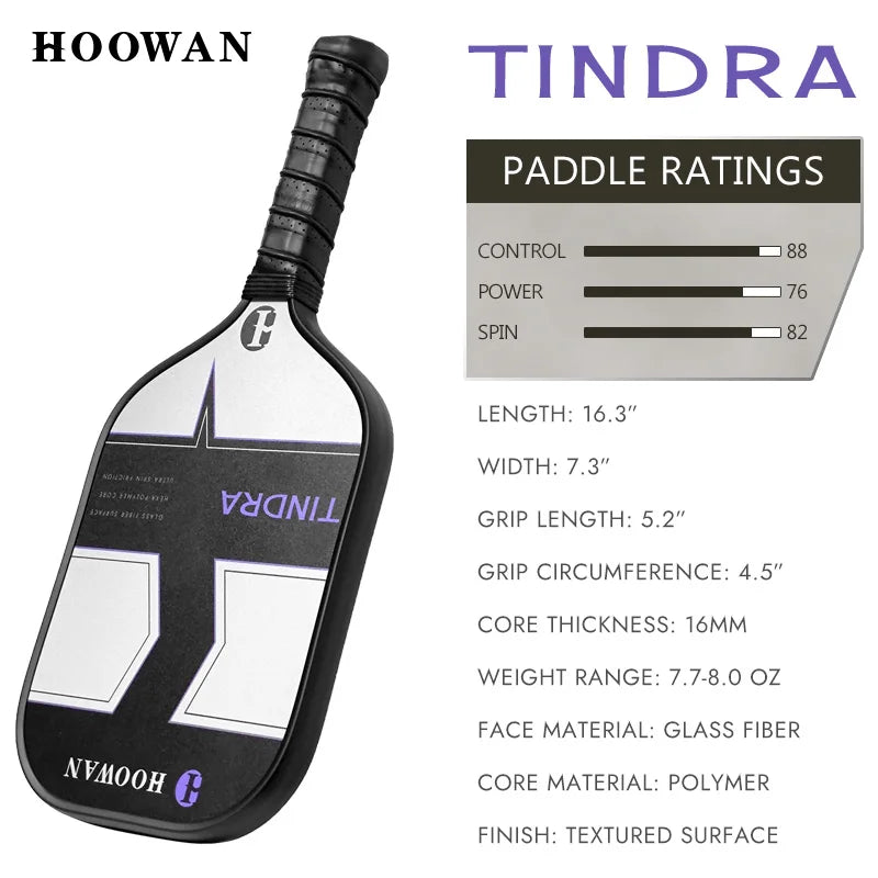 Hoowan Tindra Fiber Glass Pickleball Paddle (W/ Cover)