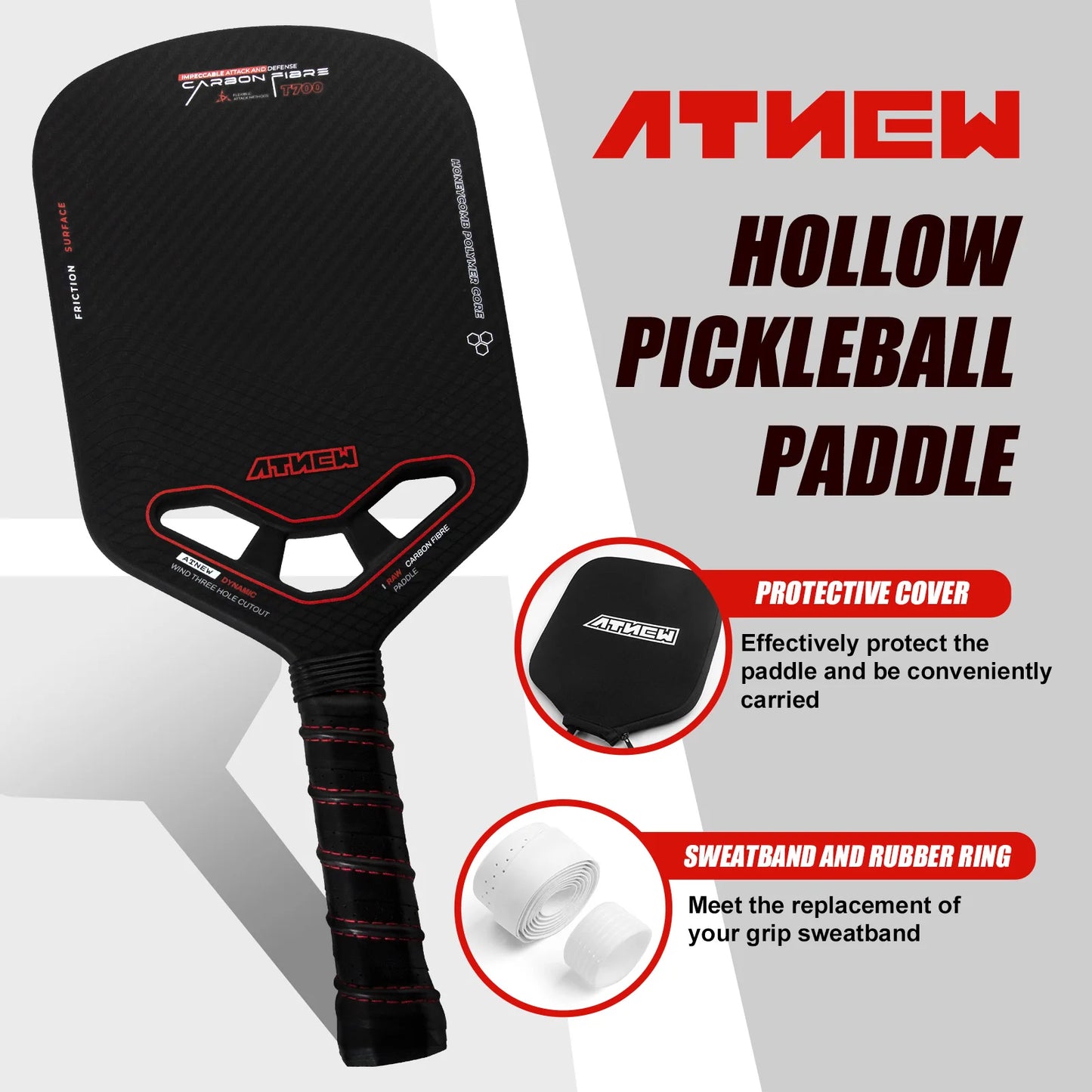 Atnew Hollow  Carbon Pickleball Paddles (W/ Cover)