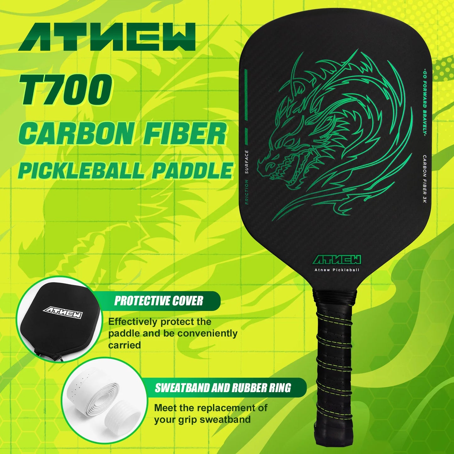 Atnew Green Dragon Pickleball Paddle (W/ Cover)