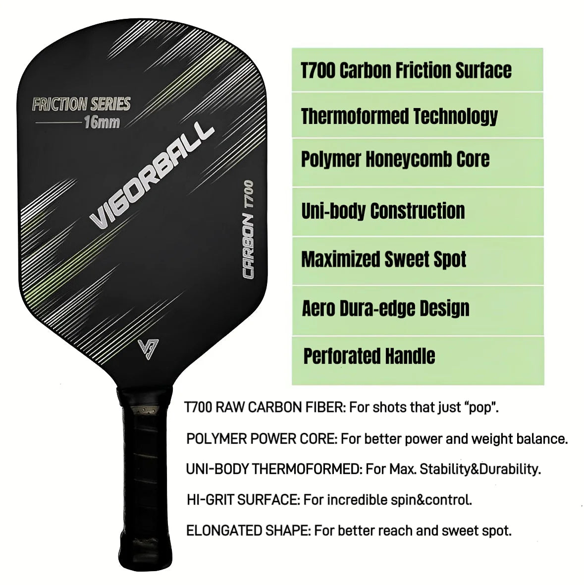 Vigorball Aero Carbon Fiber Pickleball Paddle (W/ Cover)