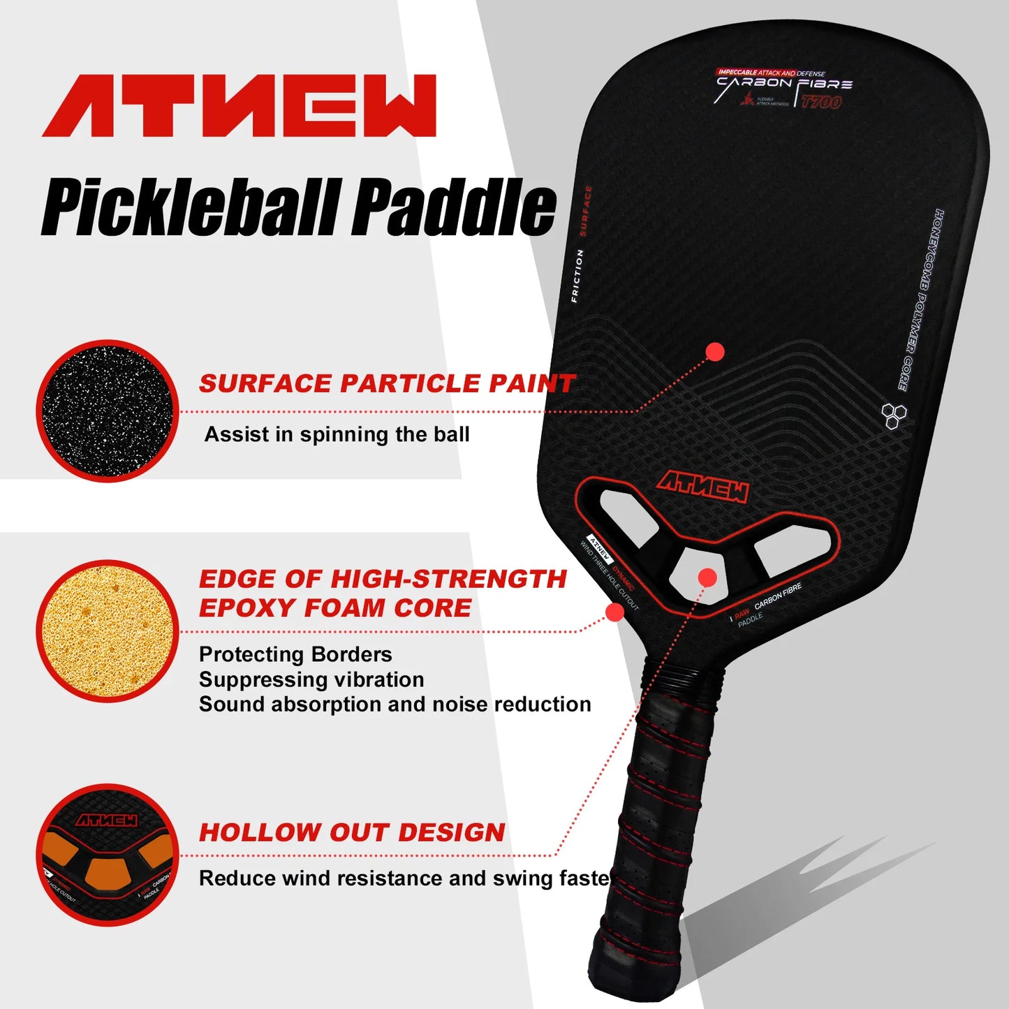 Atnew Hollow  Carbon Pickleball Paddles (W/ Cover)